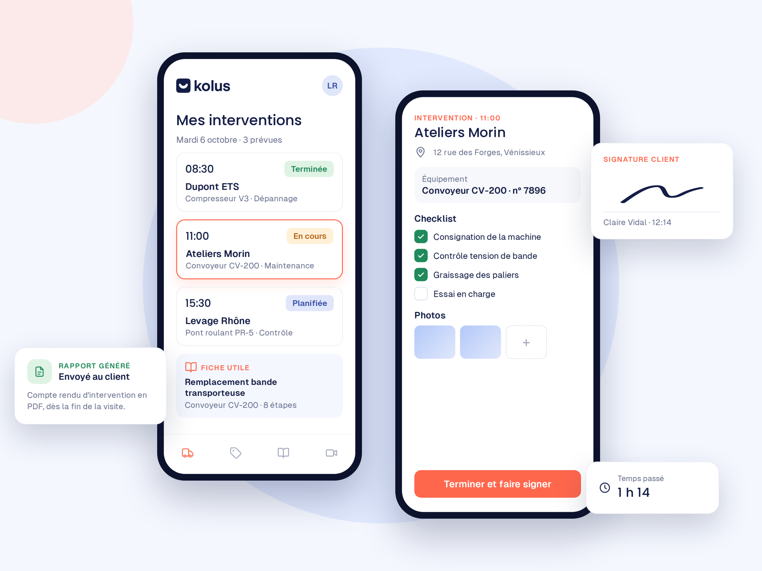 Dictée vocale et fiche dépannage Kolus sur mobile